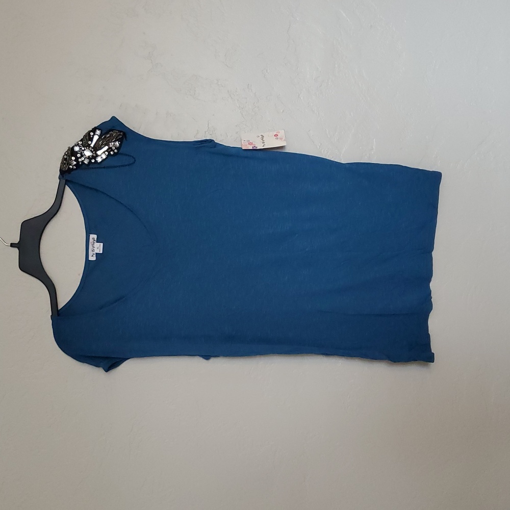 MY BOYFRIEND Y2K 90'S Dressy BeDaZzleD Chains applique Aqua Blue T Shirt Size XL